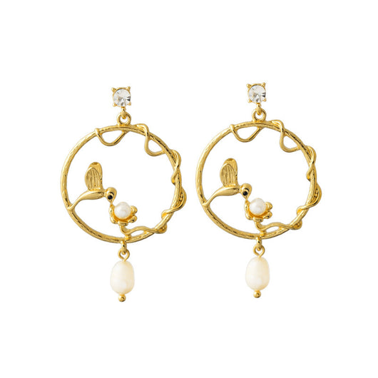 Aretes de perla con rama circular - Diseño elegante y minimalista - Image 7