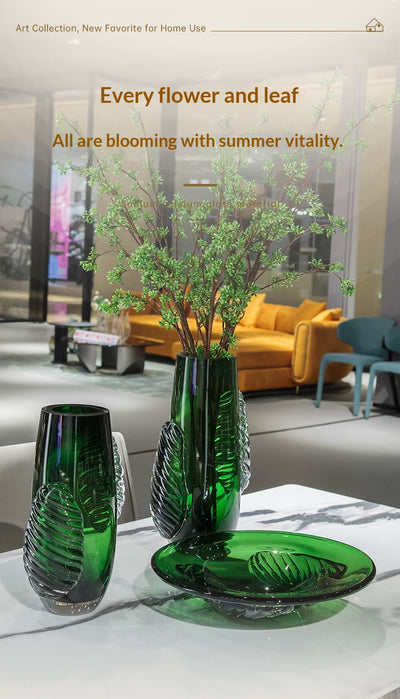 Jarrón de Cristal Verde Esmeralda Estilo Chino para Sala y Comedor - Image 8