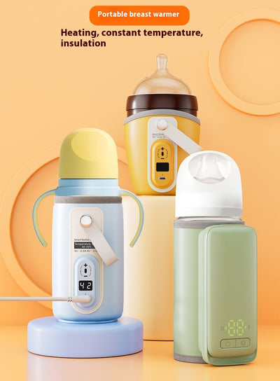 White portable bottle warmer with rose gold accents, digital display showing 45°C, and beige insulated sleeve. - Image 15