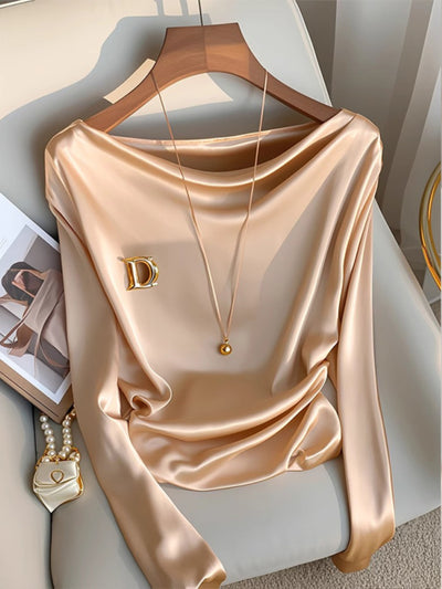 Blusa de Satén Champagne con Cuello Solapa - Prenda Interior Elegante de Manga Larga - Image 7