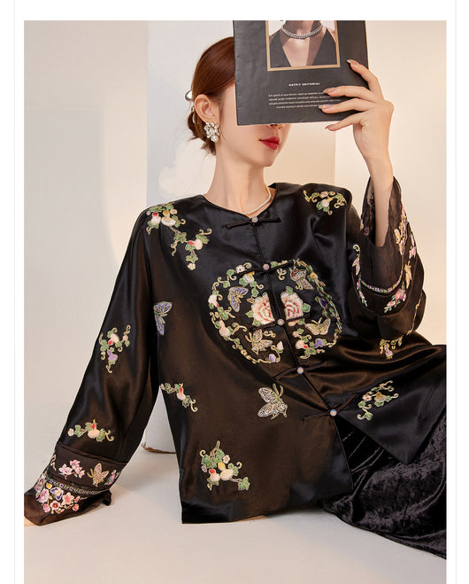 Blusa Larga Estilo Chino Premium con Bordado y Estampado Artesanal - Image 20