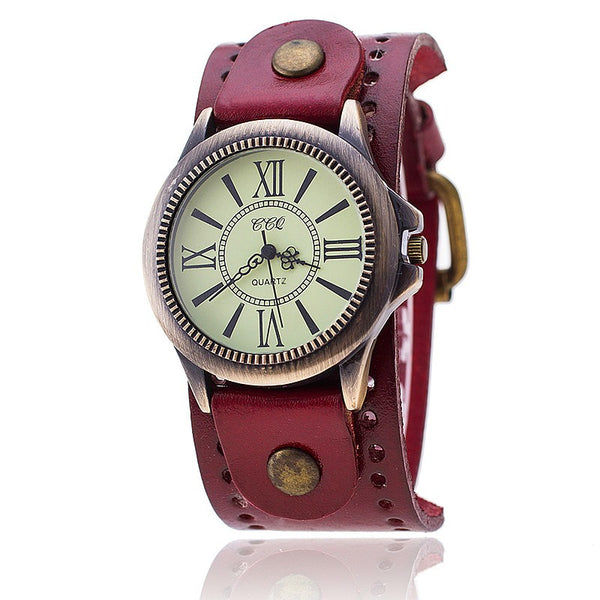 Reloj de Cuero Genuino Estilo Retro Romano