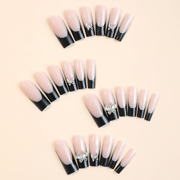 Uñas Postizas Extendidas con Diseño Mariposa Francesa - Punta de Agua Europea
