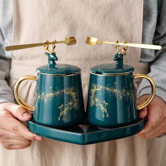 Taza de Pareja Grande con Tapa y Cuchara - Diseño Creativo para Café - Image 4