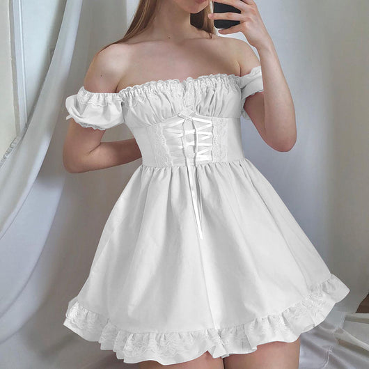 Vestido Blanco con Panel de Encaje y Cintura Anudada - Image 19