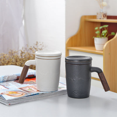 Taza Infusora de Cerámica con Tapa y Asa de Madera - Image 3