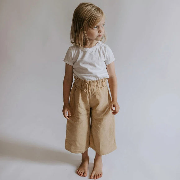 Pantalón Ancho de Lino y Algodón con Cintura Elástica