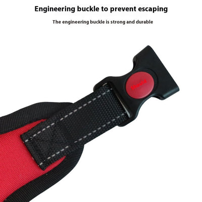 Blue and black pet harness with reflective stitching, a top handle, and red quick-release buckles. - Image 3