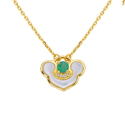 Collar Elegante Cierre Paz Plata S925 con Esmeralda Natural y Madreperla - Image 7