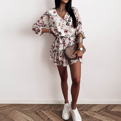 Vestido Corto Estilo Europeo Cintura Alta con Escote en V y Estampado Fresco - Image 14