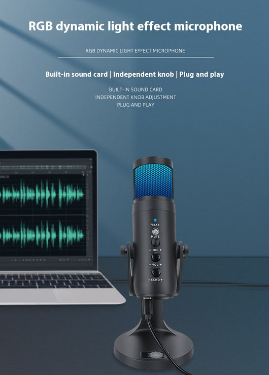 Micrófono Condensador USB con Luz Ambiental RGB Respirable - Image 9