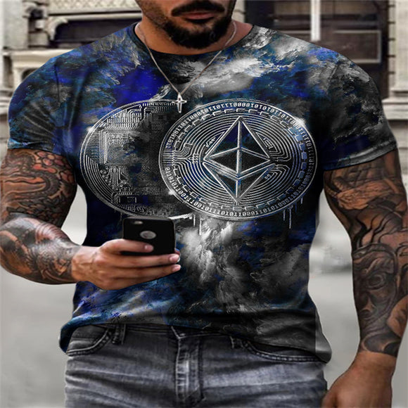 Camiseta Estampada Digital 3D Cuello Redondo Manga Corta