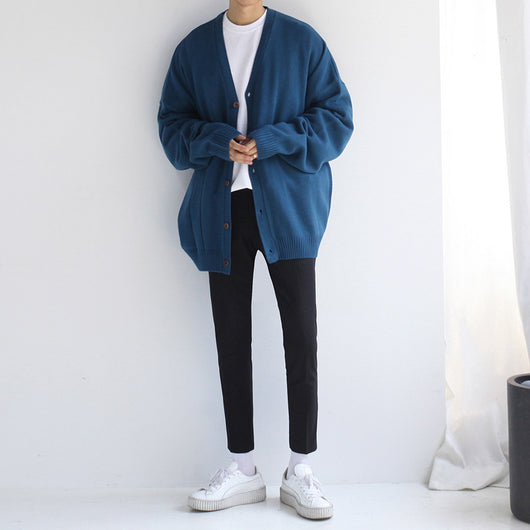 Chaqueta Suéter Hombre Cuello V Tejida Suelta y Cómoda - Image 12