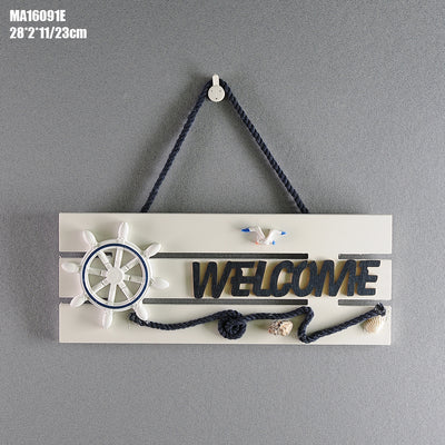Placa de Bienvenida Mediterránea con Ancla Marina y Timón - Decoración Náutica de Madera - Image 14