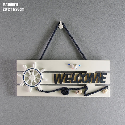 Placa de Bienvenida Mediterránea con Ancla Marina y Timón - Decoración Náutica de Madera - Image 14