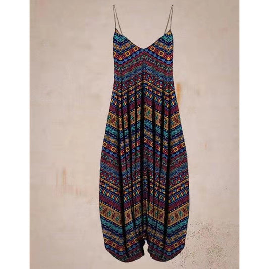 Jumpsuit Holgado con Estampado Étnico y Tirantes para Playa - Talla Plus - Image 2