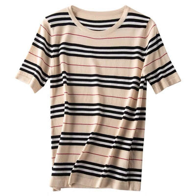 Suéter Camiseta Coreana a Rayas Holgada Básica - Image 14