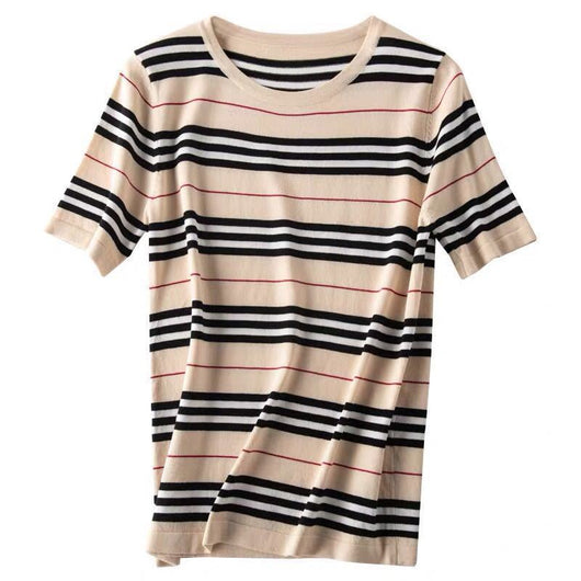 Suéter Camiseta Coreana a Rayas Holgada Básica - Image 14