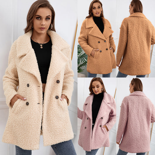 Abrigo de Piel de Cordero Suelto con Solapa Afelpada para Mujer - Image 10