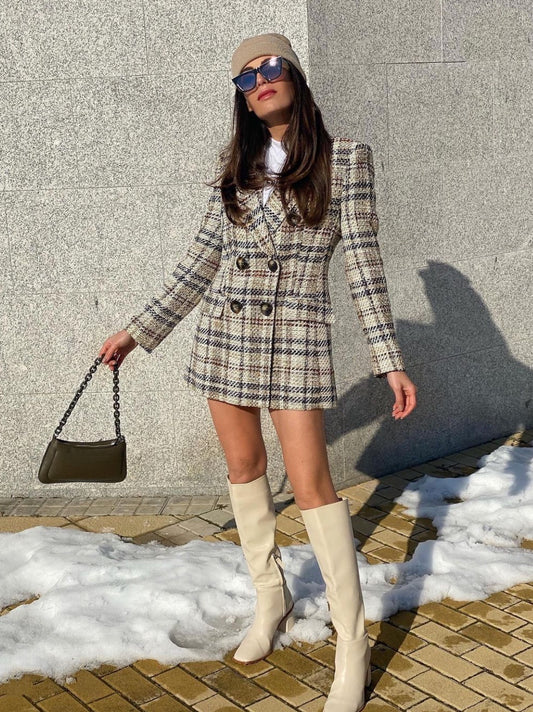 Falda Pantalón Cuadros Versátil - Traje Profesional