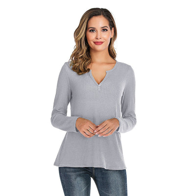 Blusa Holgada de Cuello V y Textura Waffle para Mujer - Image 19