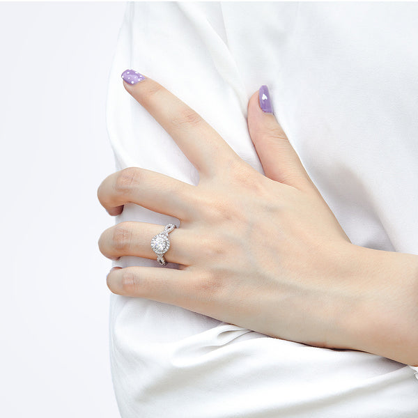 Anillo de Bodas en Plata de Ley para Mujer con Diamante de 1 Quilate