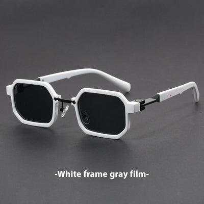 Retro polygon sunglasses for women with a leopard print frame and blue-tinted lenses. - Image 12