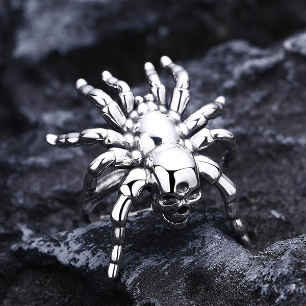 Anillo de Calavera Araña en Plata 925 Pulida
