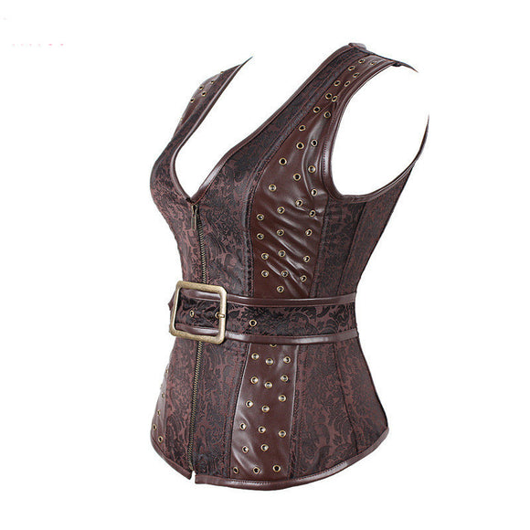 Chaqueta Steampunk Medieval Gótica con Patrón PU Europeo