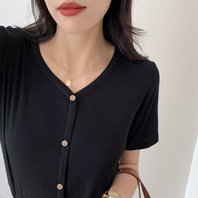 Camiseta Suelta V-Neck Ice Silk Negro con Capas - Image 8