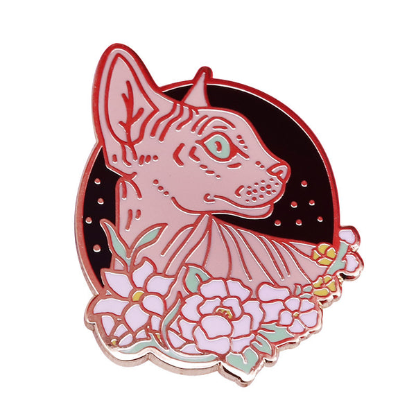 Broche Floral Gato sin Pelo - Adorable Pin de Moda