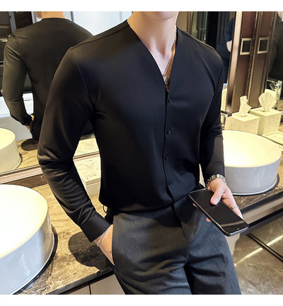 Camisa de Cuello V Manga Larga con Textura Waffle para Hombre - Image 32