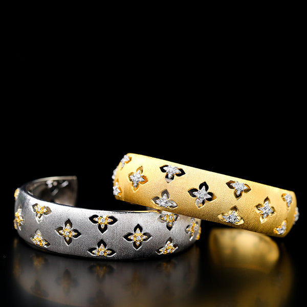 Pulsera de Plata 925 Chapada en Oro con Piedras de Circonia y Diseño Calado