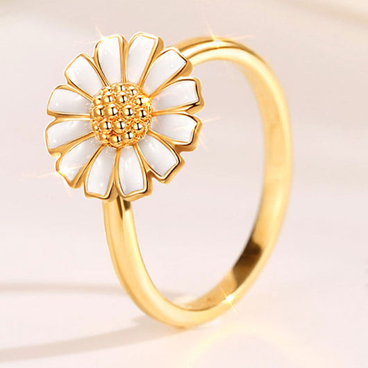 Anillo Retro Margarita con Esmalte - Joyería Minimalista y Trendy