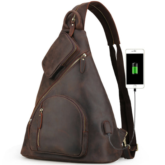 Bolsa Pectoral de Cuero Genuino con Gran Capacidad y Múltiples Compartimentos - Image 3