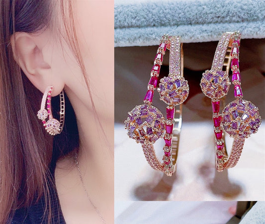 Aretes Geométricos Esféricos con Circonita Incrustada - Diseño Europeo Moderno