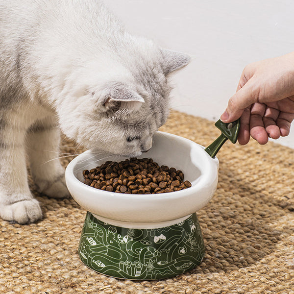 Comedero Elevado para Gatos Cerámico con Protección Antivolcamiento
