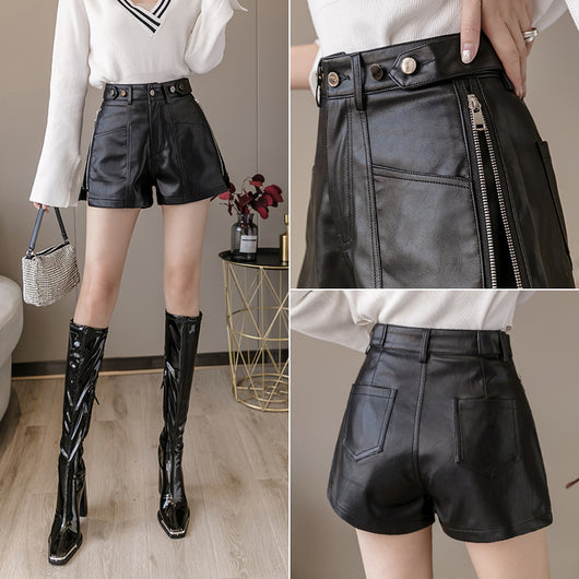 Shorts de Cuero Slim Fit Estilo Coreano Versátil - Image 7