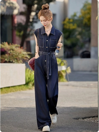 Jumpsuit Denim Ajustado sin Mangas en Tencel para Mujer - Image 9