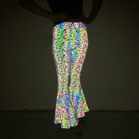 Pantalones Acampanados Reflectantes de Cintura Alta para Mujer - Image 9