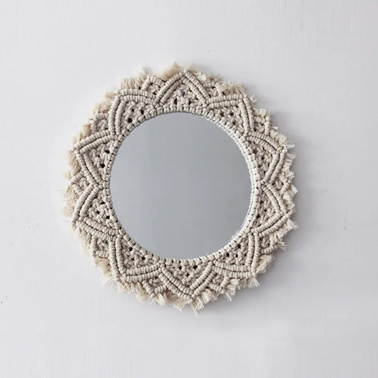 Espejo Decorativo Escandinavo Girasol - Tapiz Hecho a Mano con Anillo de Cosmético - Image 15