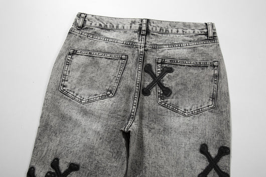 Jeans Slim Fit Gris Lavado con Parche de Calavera - Estilo Urban - Image 3