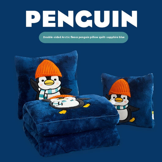Almohada Manta Térmica Reversible 3D Pingüino - Dos en Uno