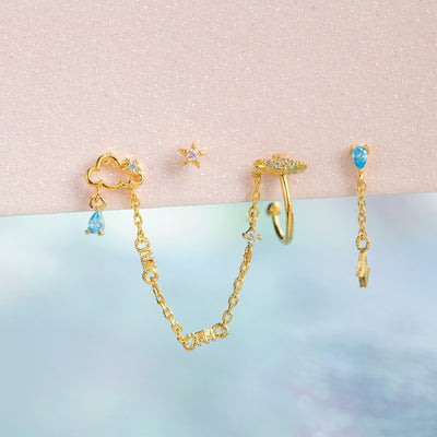 Aretes Colgantes de Oro Real con Zirconia y Clip para Cartílago - Image 15