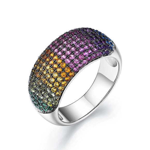 Anillo de Plata S925 para Mujer con Diamantes de Colores Brillantes