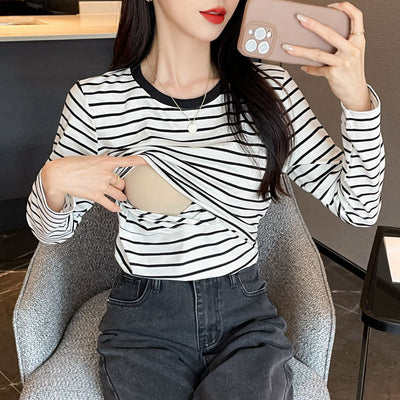 Blusa de Lactancia a Rayas Manga Larga Primavera Otoño - Image 10