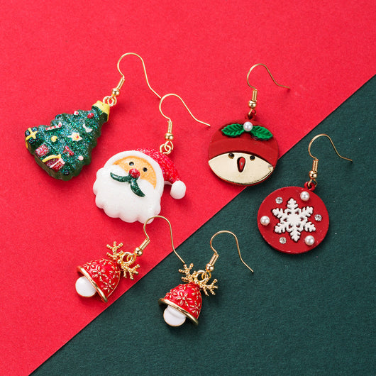 Aretes Navideños con Diamantes: Papá Noel, Copo de Nieve y Reno - Image 7