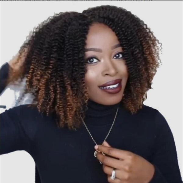 Peluca Rizada Corta Sintética Negro Marrón Cabello Afro Rizos Pequeños - Image 2