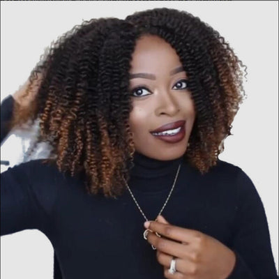 Peluca Rizada Corta Sintética Negro Marrón Cabello Afro Rizos Pequeños - Image 2