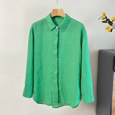 Camisa de Lino Azul Suelta - Comodidad Natural - Image 68